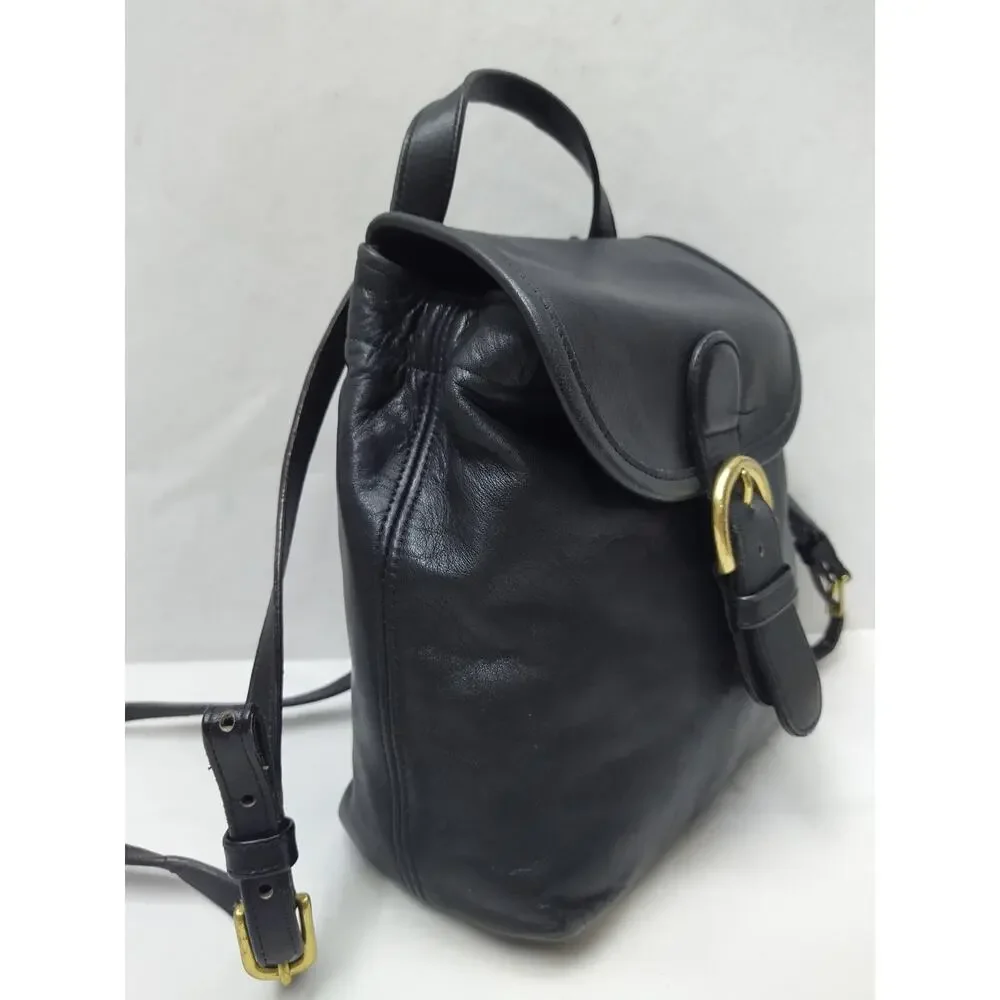 Coach Black Leather Buckle Flap Closure Top Handle Backpack -Vintage Made in USA